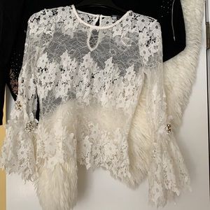 Boston proper white lace top Crystal embellished